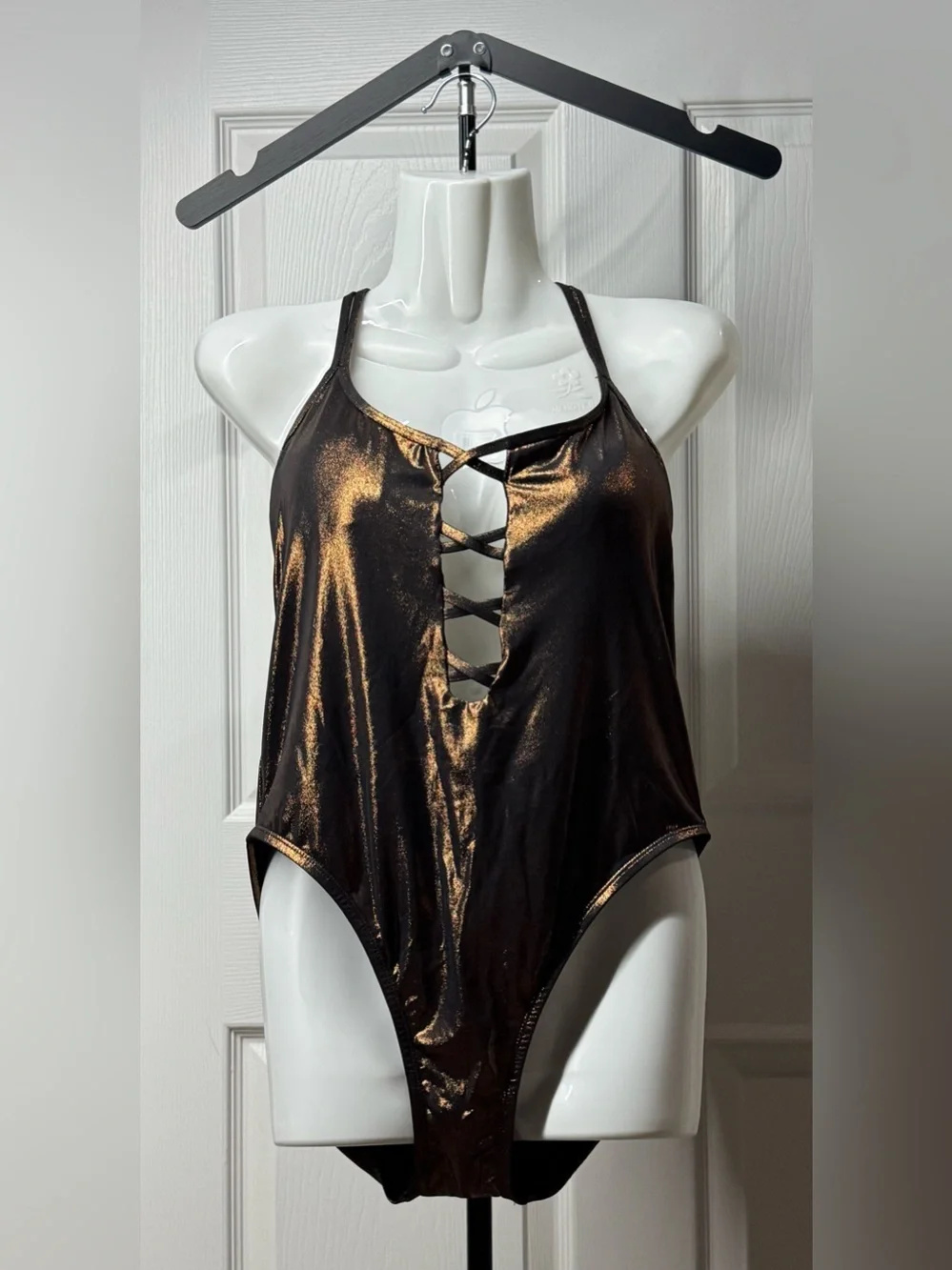 The Bikini Lab Metallic Bronze Lace-Up One-Piece Swimsuit Size L